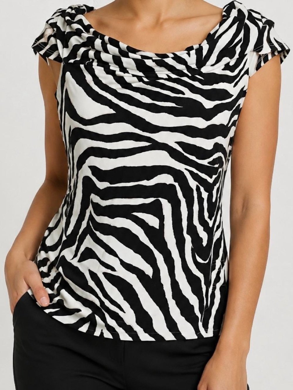 White House Black Market Black & White Zebra Print Cap Sleeve Top